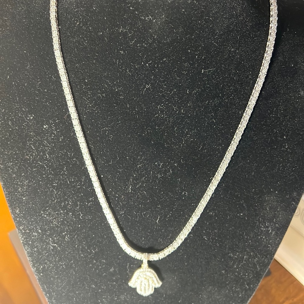 14K-WH-22” 30.32g 5.08ct FLOWER DIAMOND TENNIS NECKLACE, with 10K-YG 1.56 ct